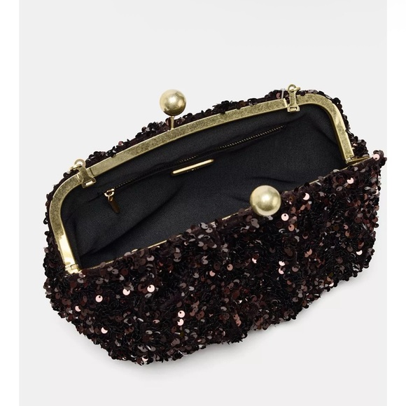 ZARA SEQUIN CLUTCH Brown NWT - Picture 5 of 8